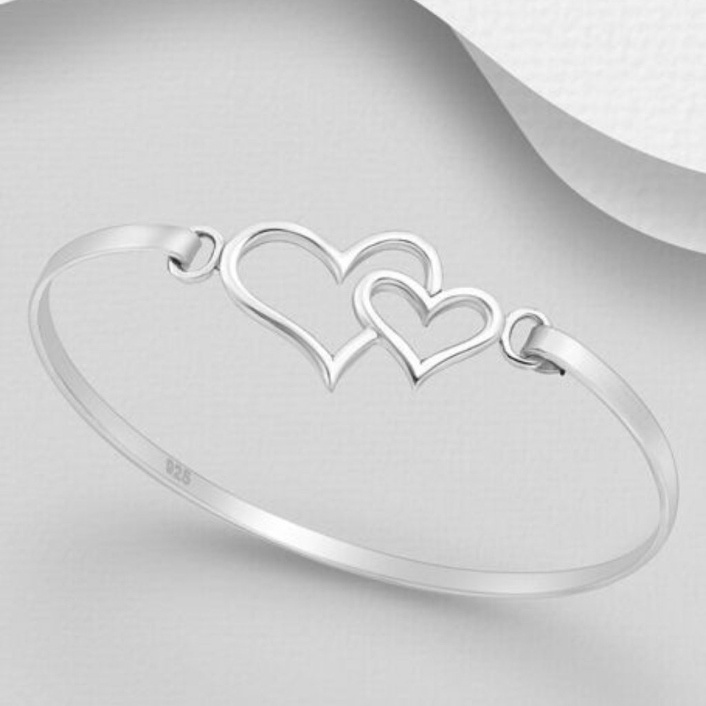 925 Sterling Silver Heart Bangle By Gwen